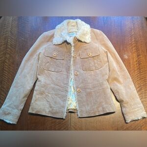 Wilsons Leather Beige Suede Teddy Jacket with Sherpa Collar